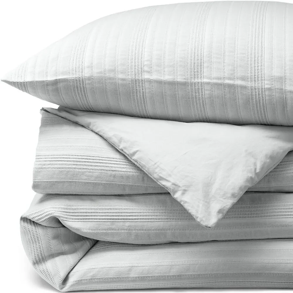 Land's End Cotton King Size Luxury Comforter 100% Cotton Quilted Fog Stripe King